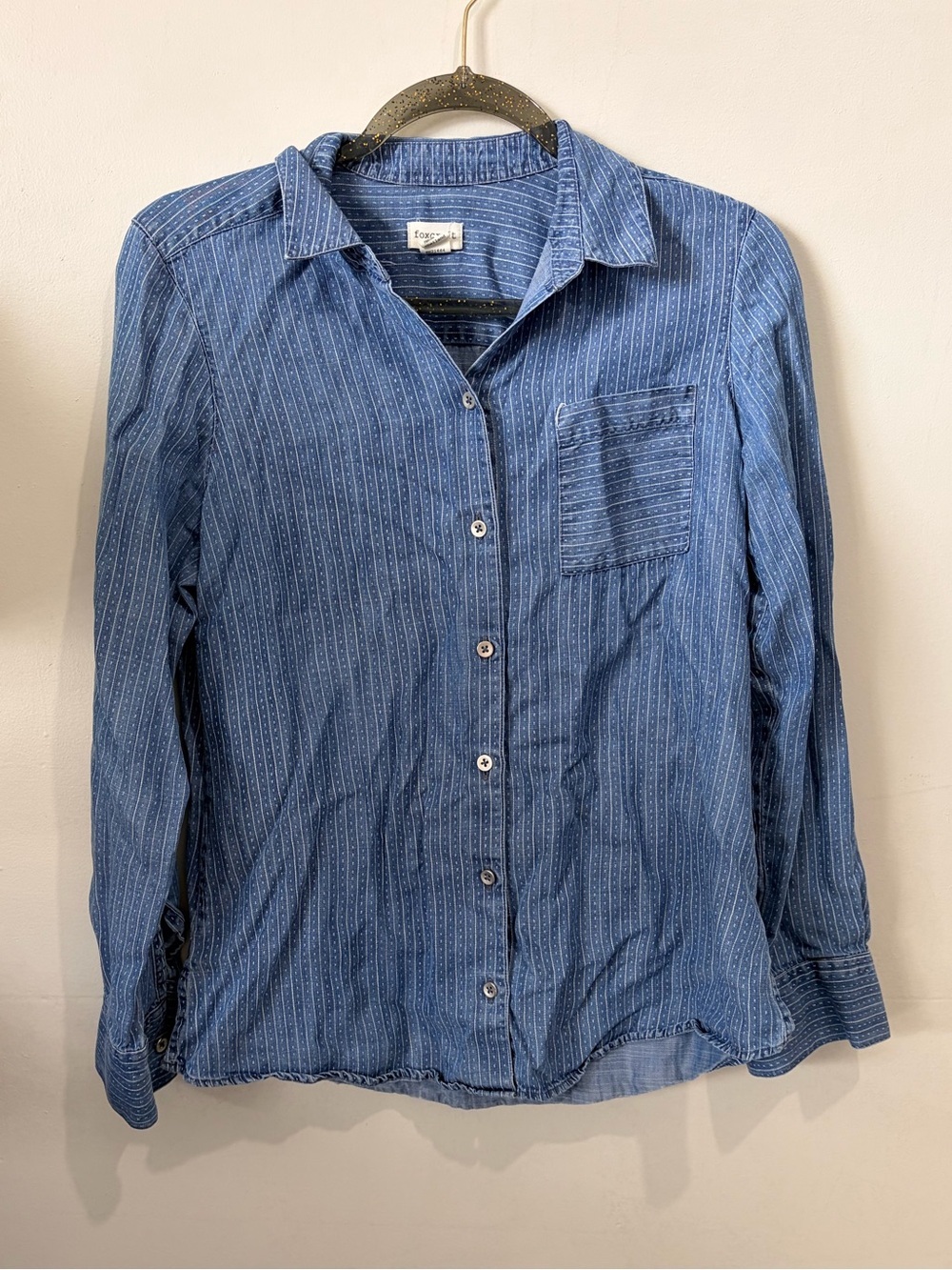 Foxcroft | Coastal Cowgirl Striped Chambray Shirt | Size 8